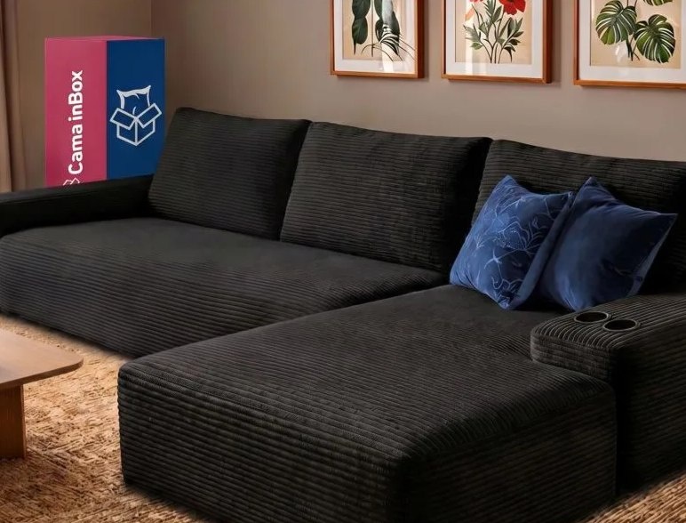 Sofá Evo. 2,70m Molas Ensacadas Com Chaise Dir. Cama Inbox