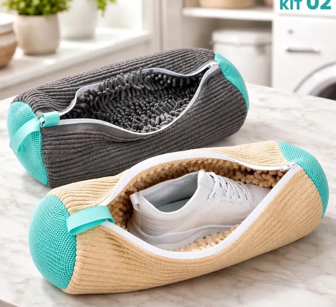 Kit 2 Sacos Protetores para Lavar Tênis e Sapatos com Zíper Reforçado e Microfibra