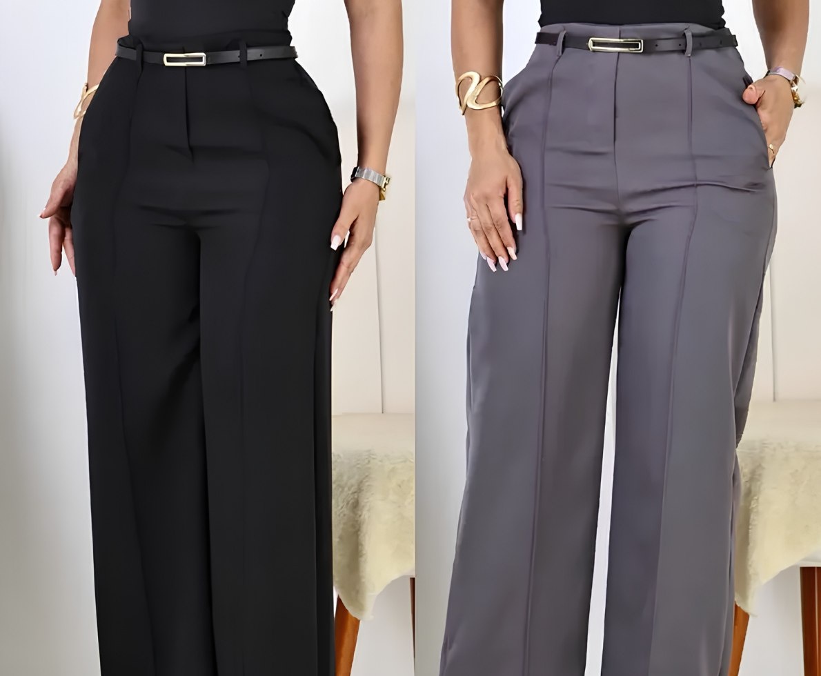 Kit 2 Calça Pantalona Alfaiataria Elegante C Cinto
