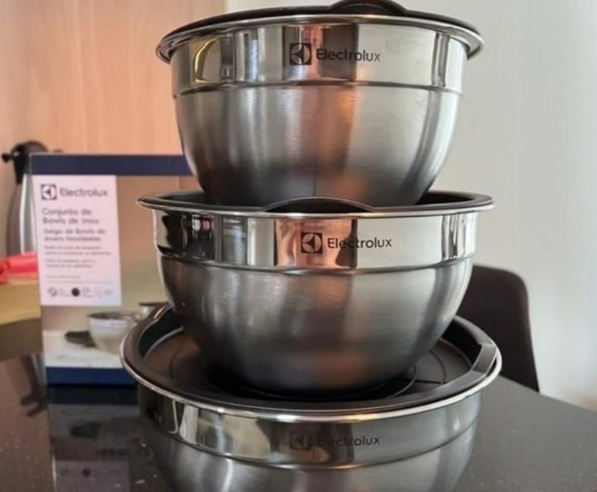 Conjunto com 3 Bowls Inox com Tampa Plástica Electrolux