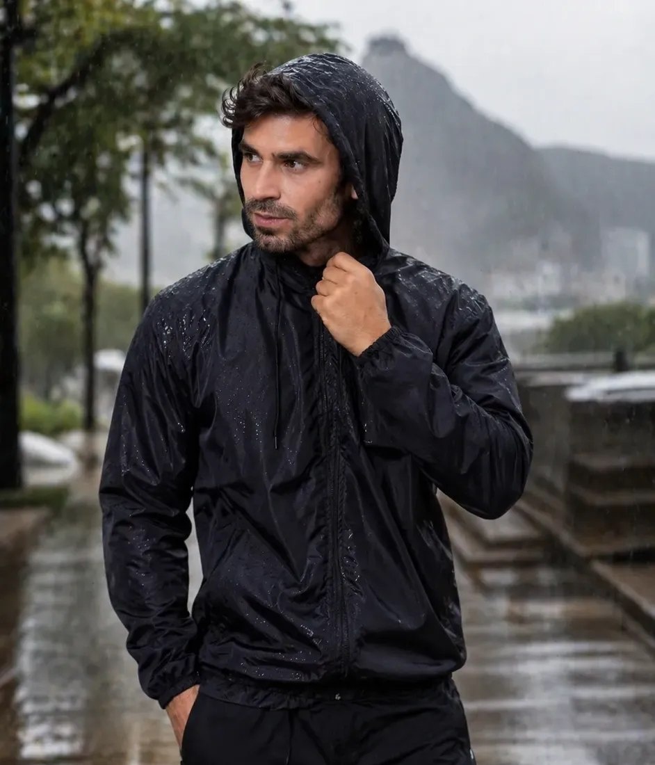 Jaqueta Corta Vento Masculina Impermeável com Capuz e Zíper