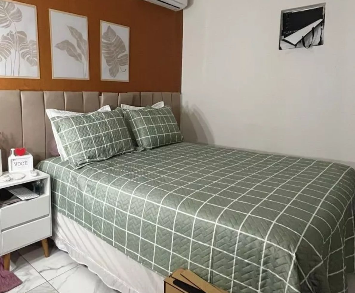 Kit Colcha Cobre Leito 300 Fios Grid 3 Pçs Itália Dupla Face
