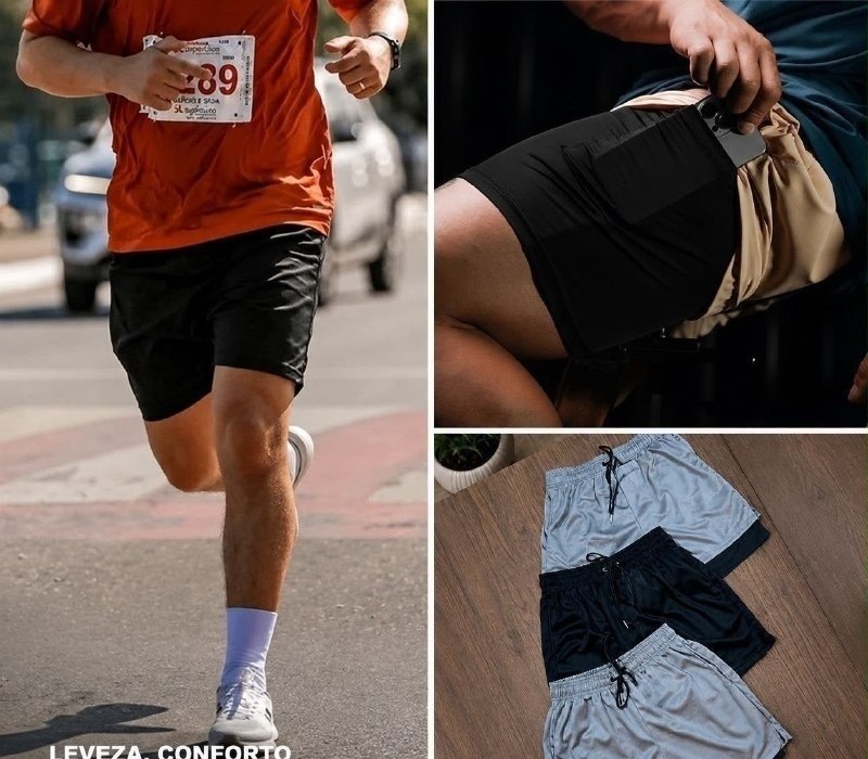 Kit com 3 Shorts 2 Em 1 de Compressão