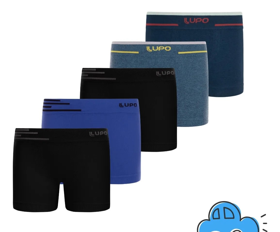 Kit 5 Cuecas Boxer Lupo Microfibra Sem Costura Infantil Kids