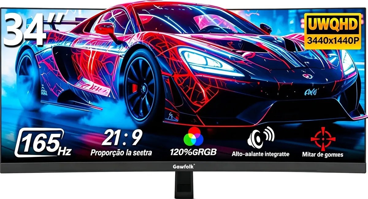Gawfolk Monitor Gamer Ultrawide 34 IPS 165Hz