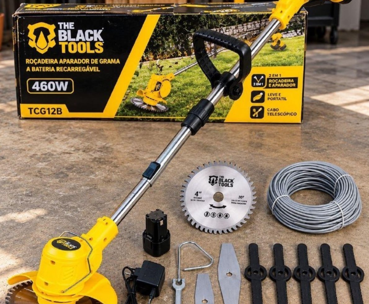 Roçadeira Aparador Grama à Bateria 460w The Black Tools com Acessórios