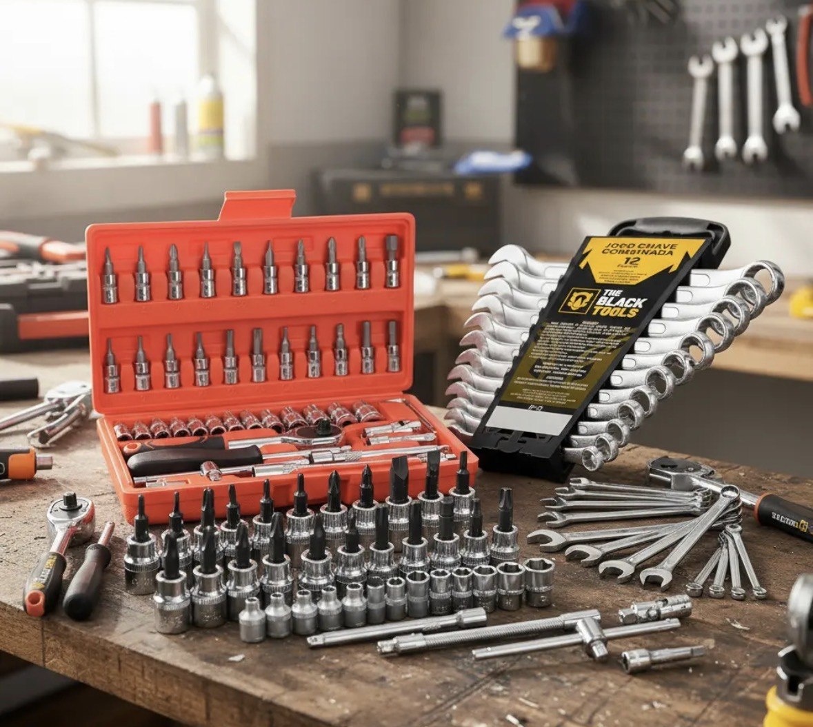Kit Jogo De Ferramentas Completo C Soquetes Chaves Aço Crv Cinza