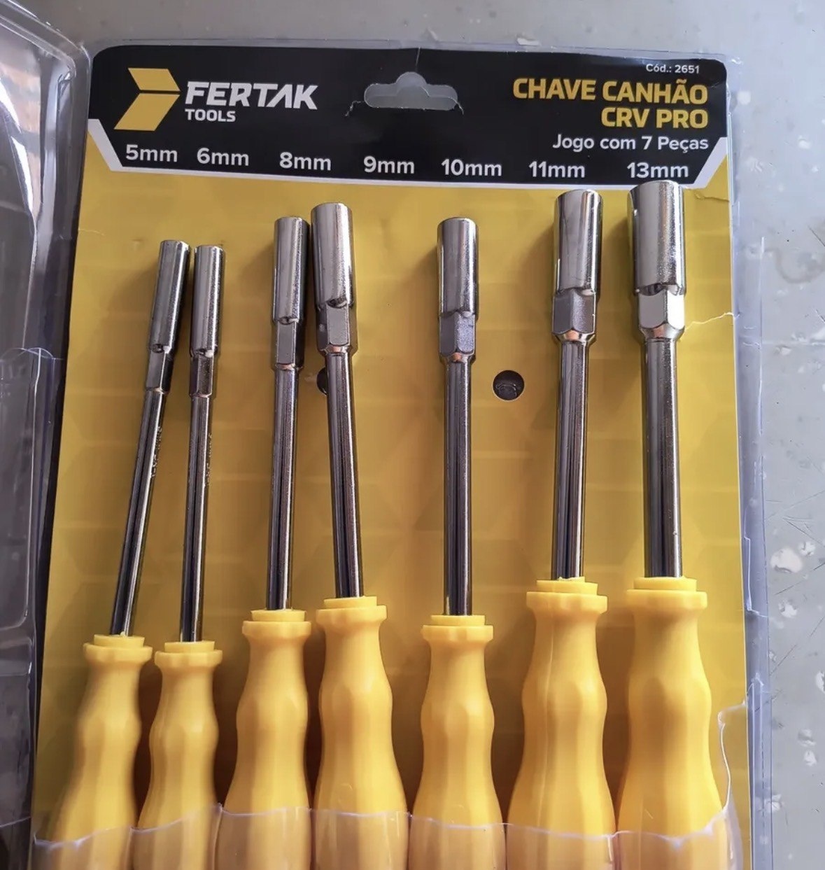 Jogo Chave Canhão Longo Soquete Profissional 7 Peças Fertak Cor Amarelo