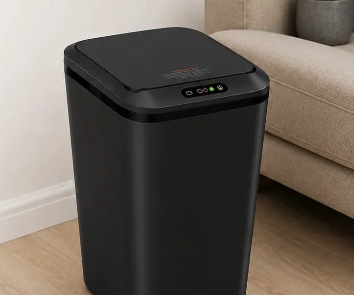 Lixeira Quadrada Preta 16L Inteligente Automática com Sensor para Banheiro e Cozinha