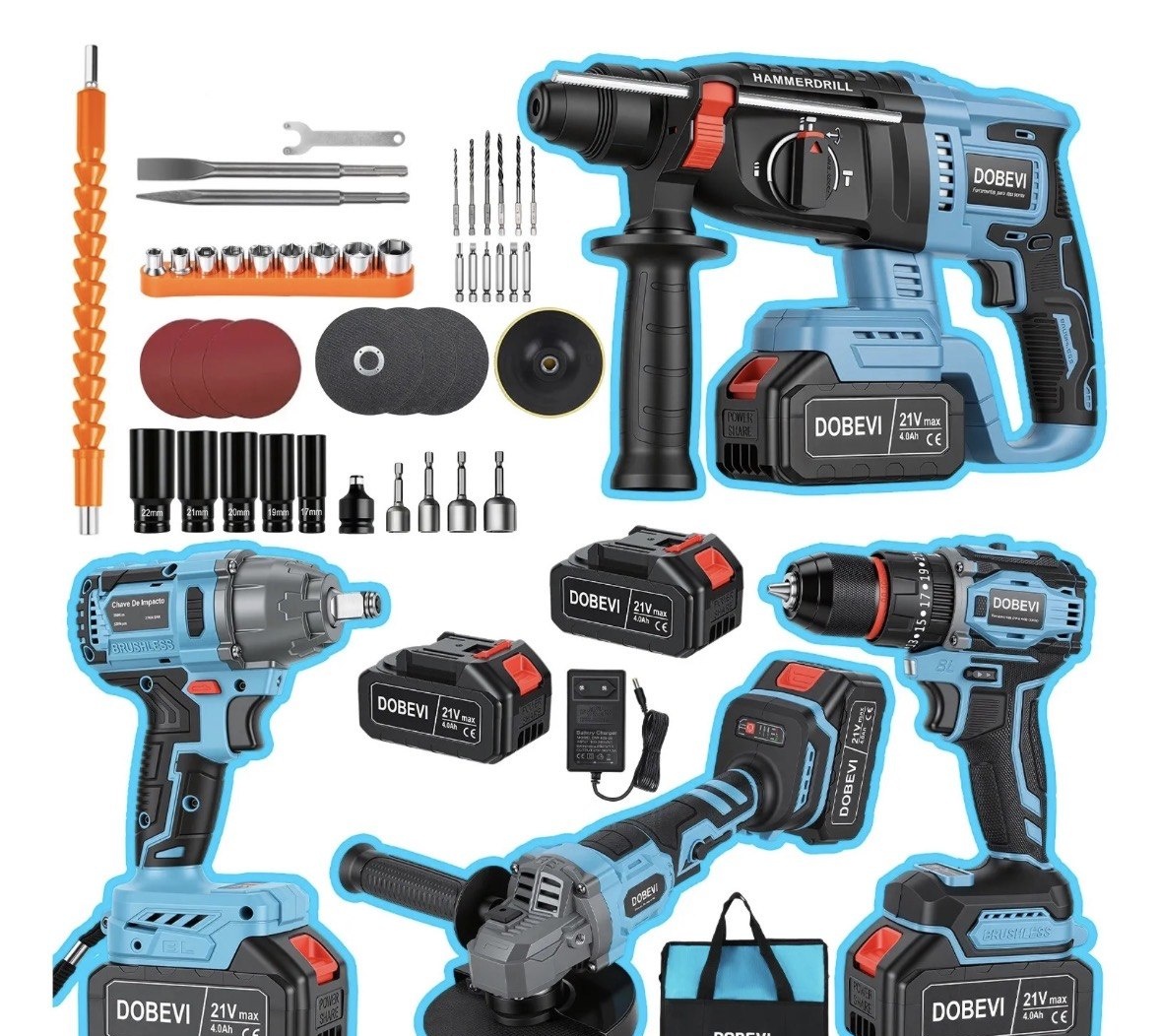 4 Em 1 Kit Ferramenta Elétrica Furadeira Impacto Brushless