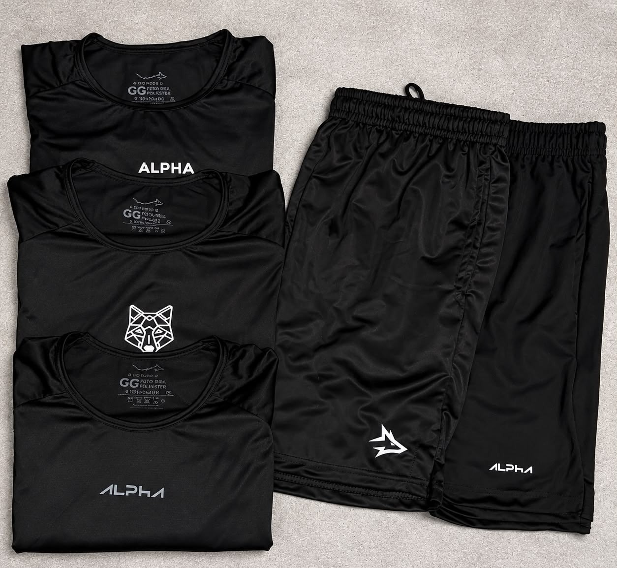 Kit All Black Dry 3 Camisetas e 2 Bermudas Alpha