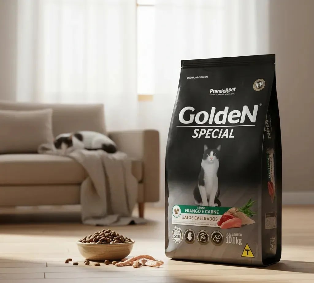 Ração Golden Premium Especial Castrado Carne Frango Gato Adulto 10,1kg