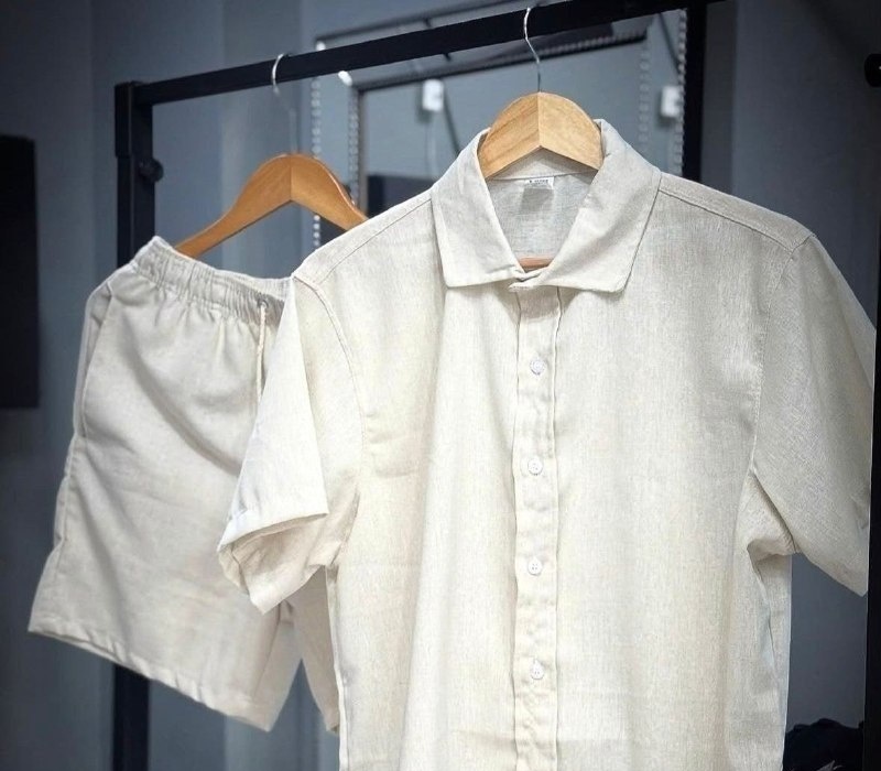 Conjunto Linho Camisa Shorts Mauricinho com Bolso