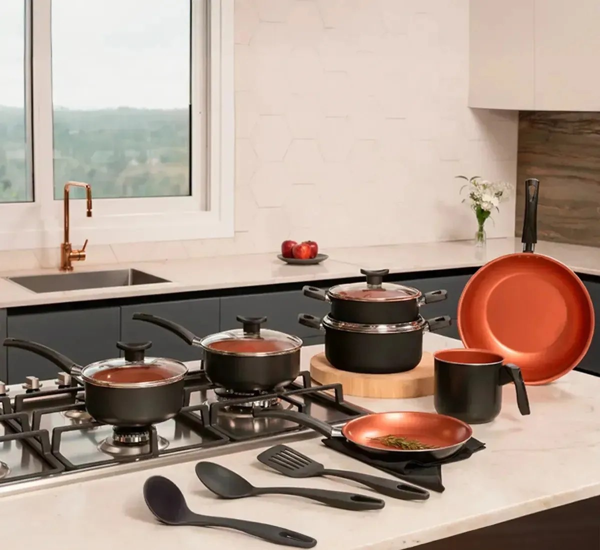 Jogo De Panelas Brinox 10 Peças Ceramic Life Floria Topázio