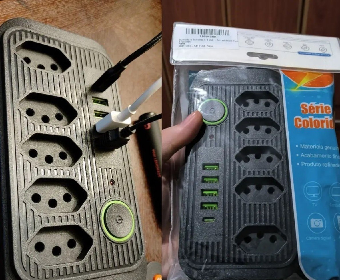Extensão Coibeu 5 Tomadas  4 USB Bivolt