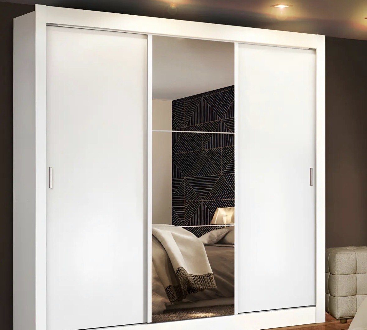 Guarda Roupa Casal Madesa Mônaco 3 Portas Correr Espelho Cor Branco 1093D81E