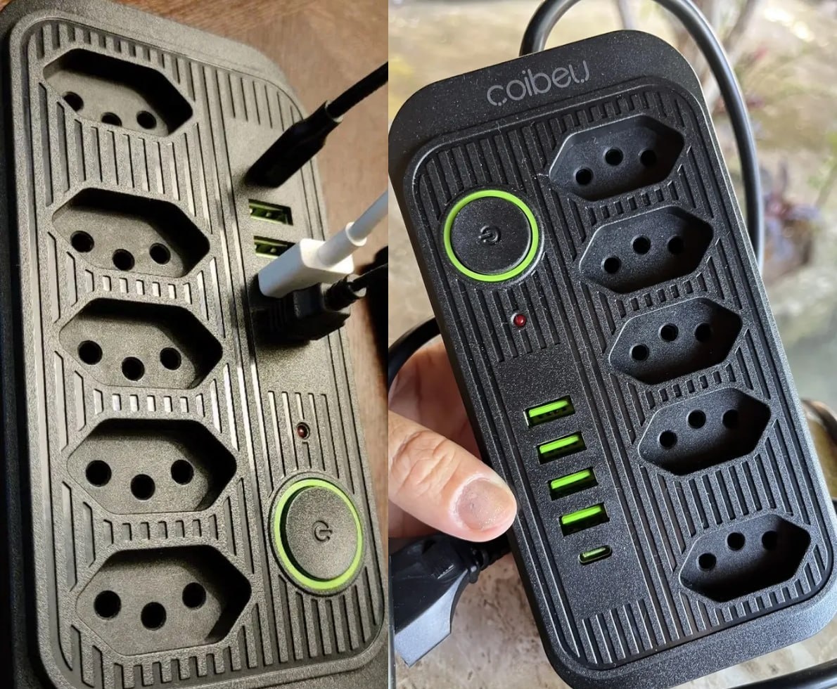 Extensão Coibeu 5 Tomadas  4 USB Bivolt