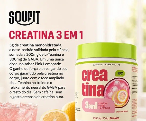 Creatina Monohidratada 300g Soufit- Sabor Pink Lemonade
