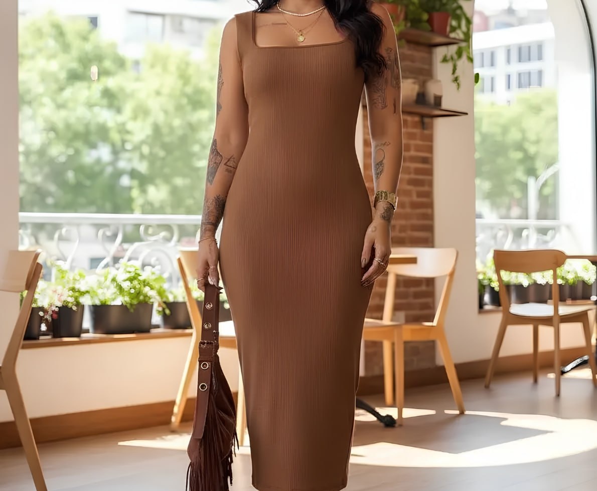 Vestido Longo Casual Alça Grossa Fenda