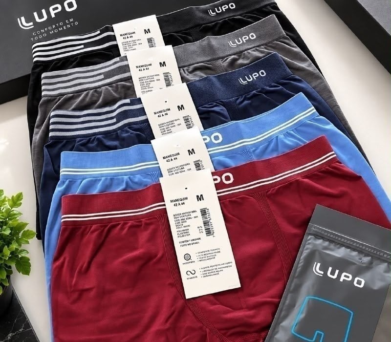 Kit com 6 Cuecas Boxer Lupo Microfibra sem Costura