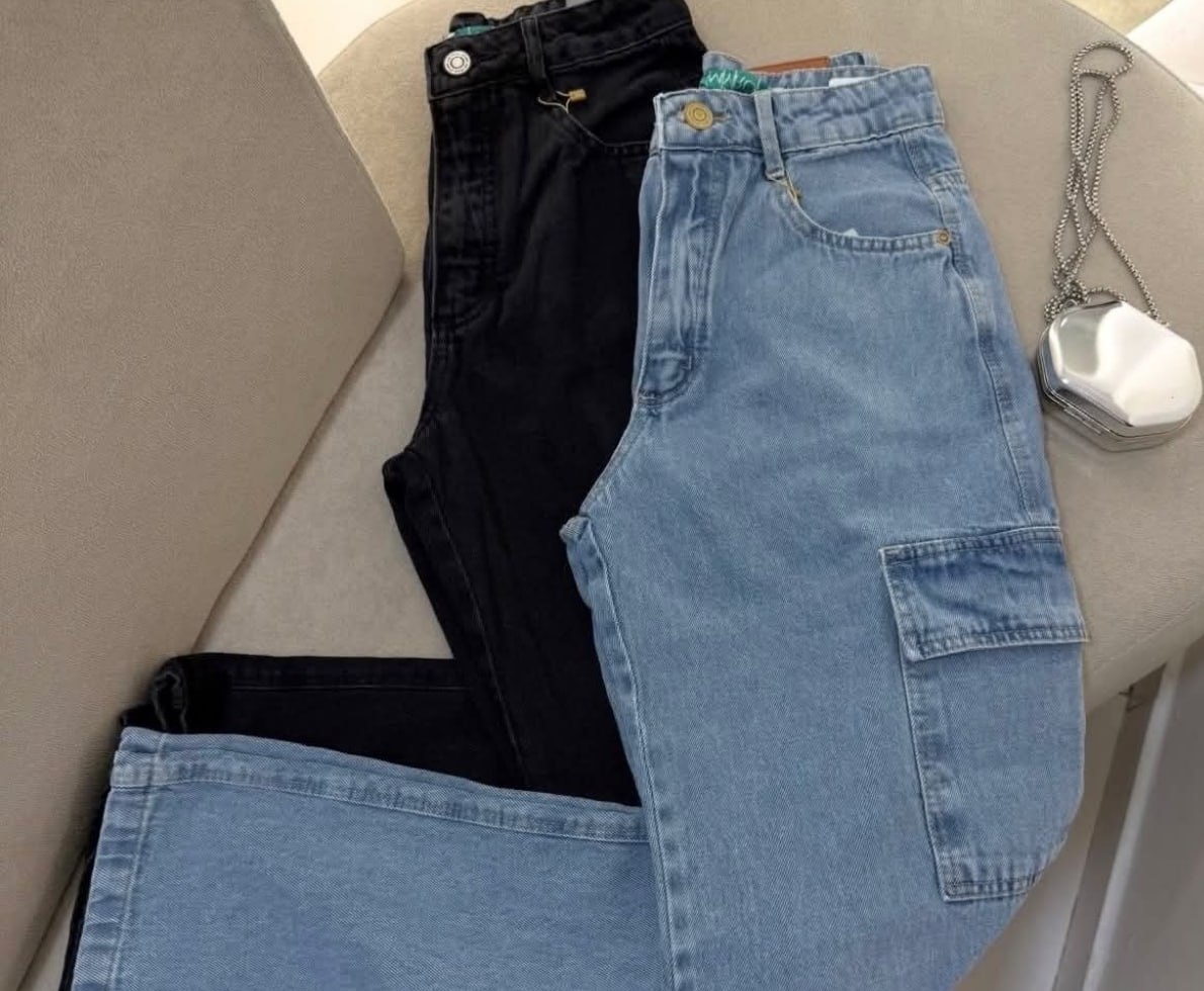 Calça Cargo Jeans Wide Leg várias cores
