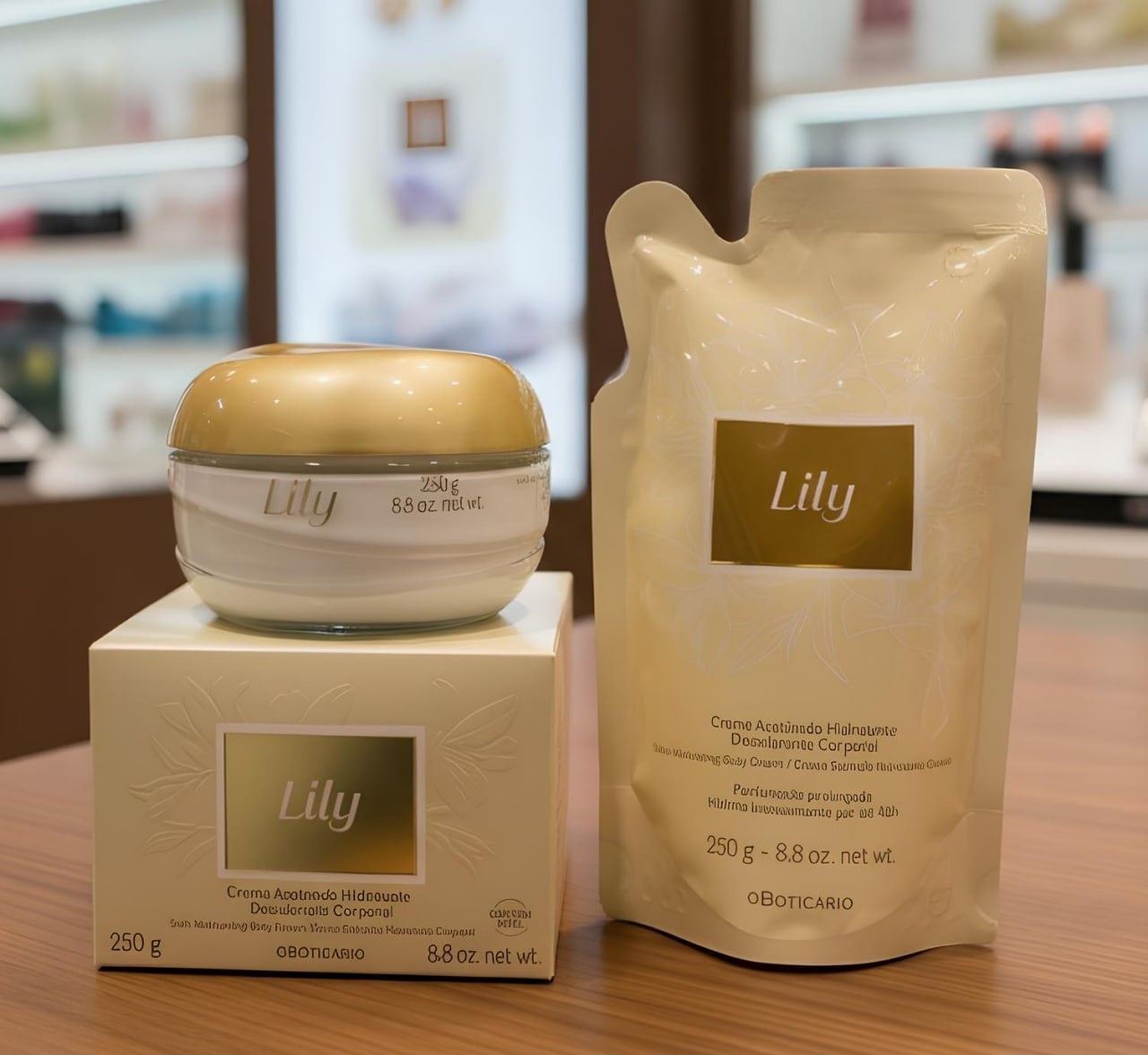Kit Creme Acetinado Hidratante Corporal Lily O Boticário  Refil 250g