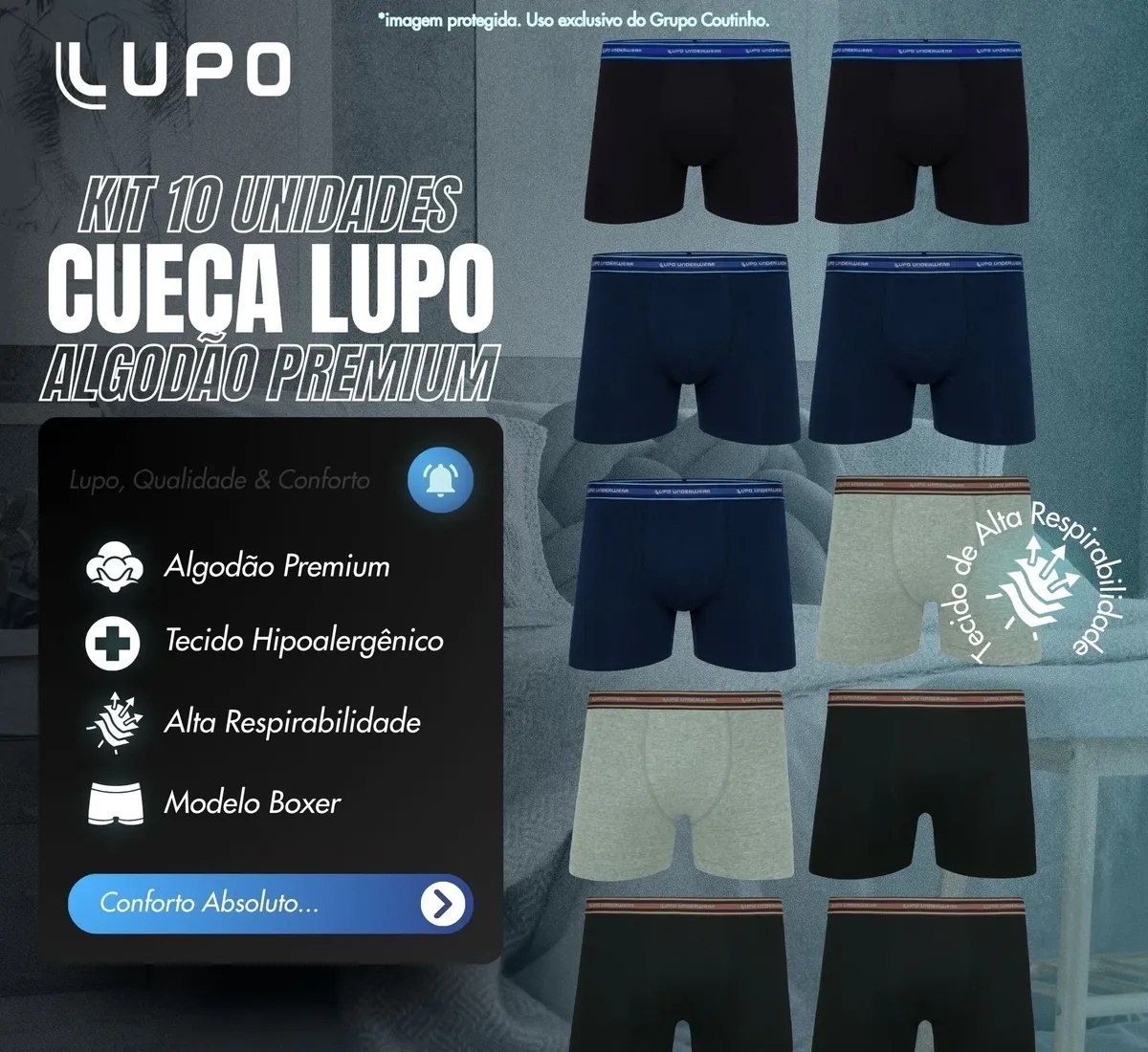 Kit 10 Cuecas Boxer Lupo Algodão Cotton Conforto Original Box