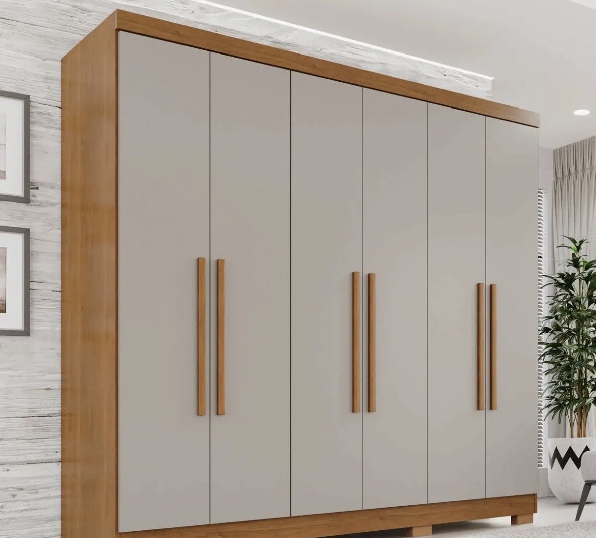 Guarda-roupa Casal 6 Portas 2 Gavetas França Espresso Móveis cor cinamomo off-white