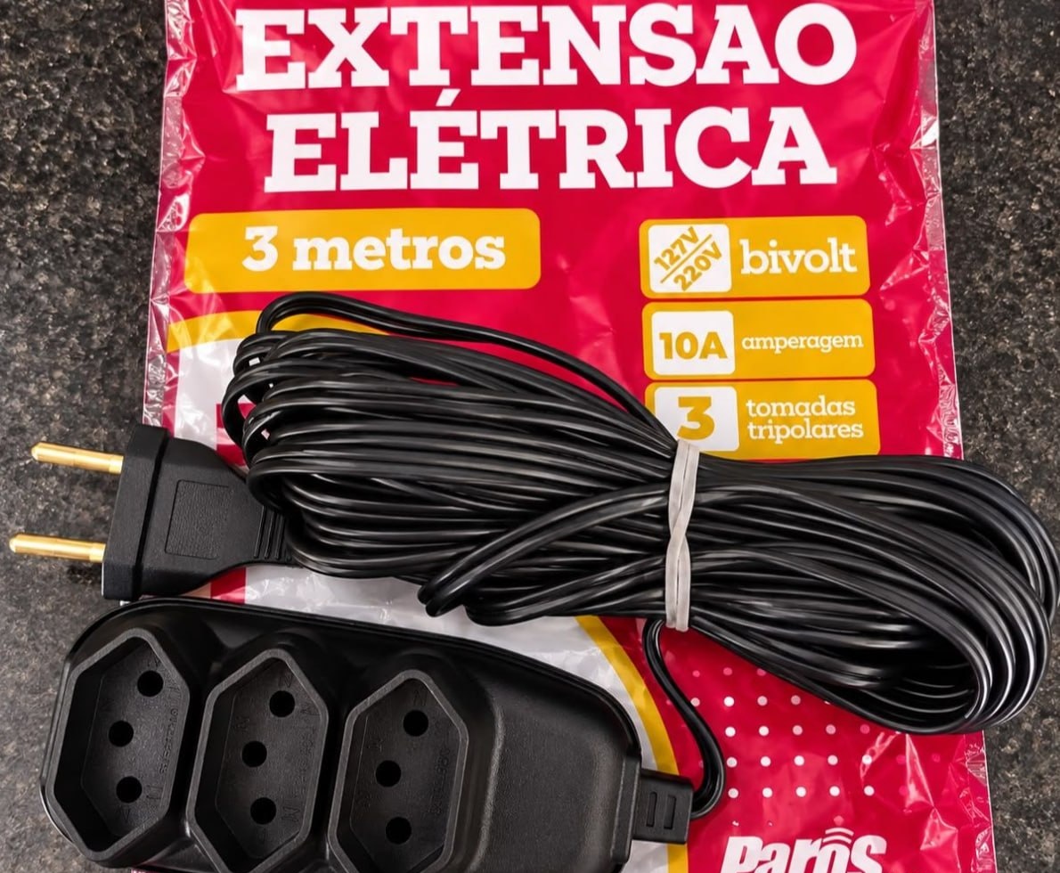 Extensão Elétrica 3 Tomadas Tripolar 3 Metros