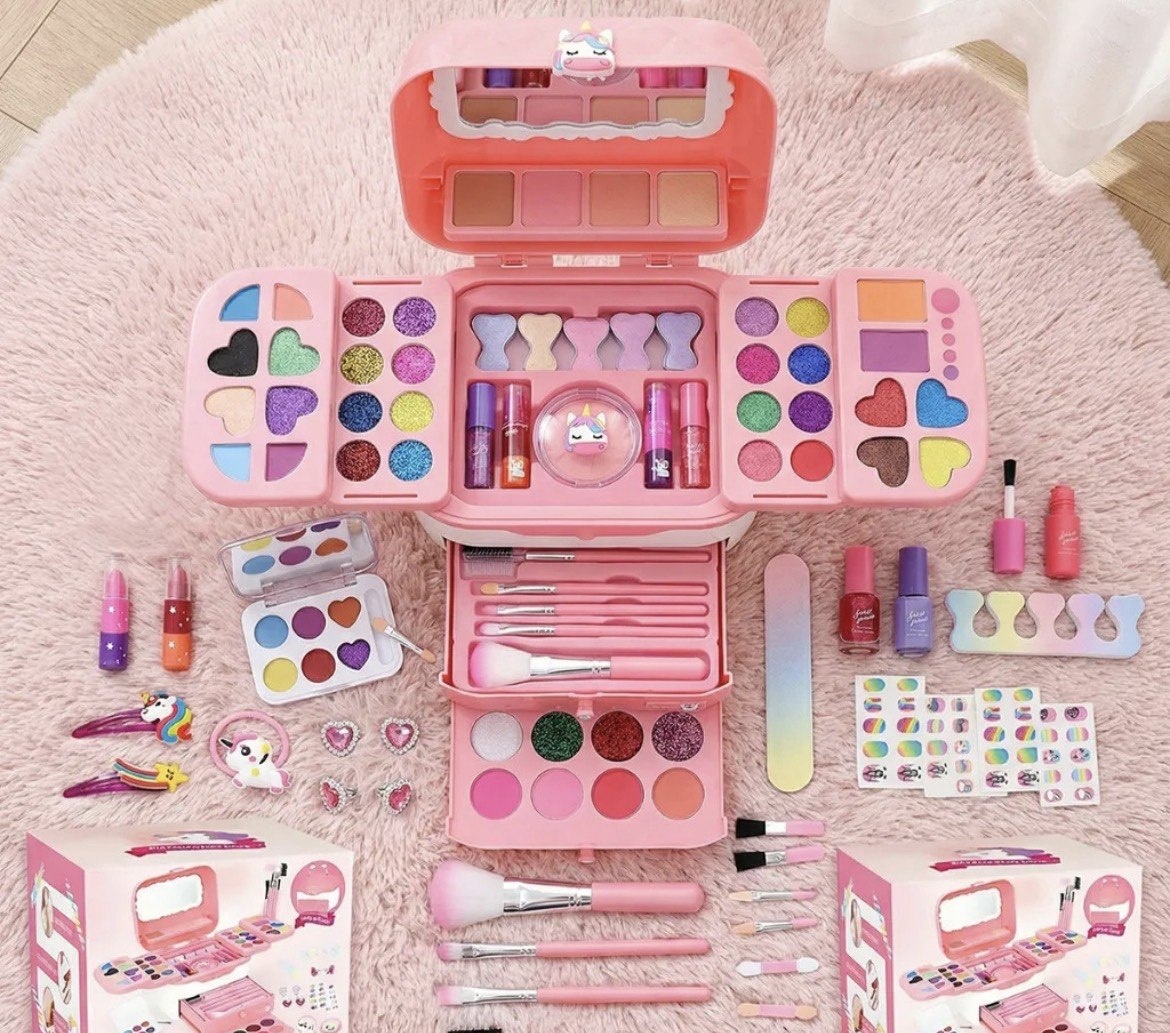 Kit Maquiagem Infantil Seguro Lavável Maleta Beleza Meninas