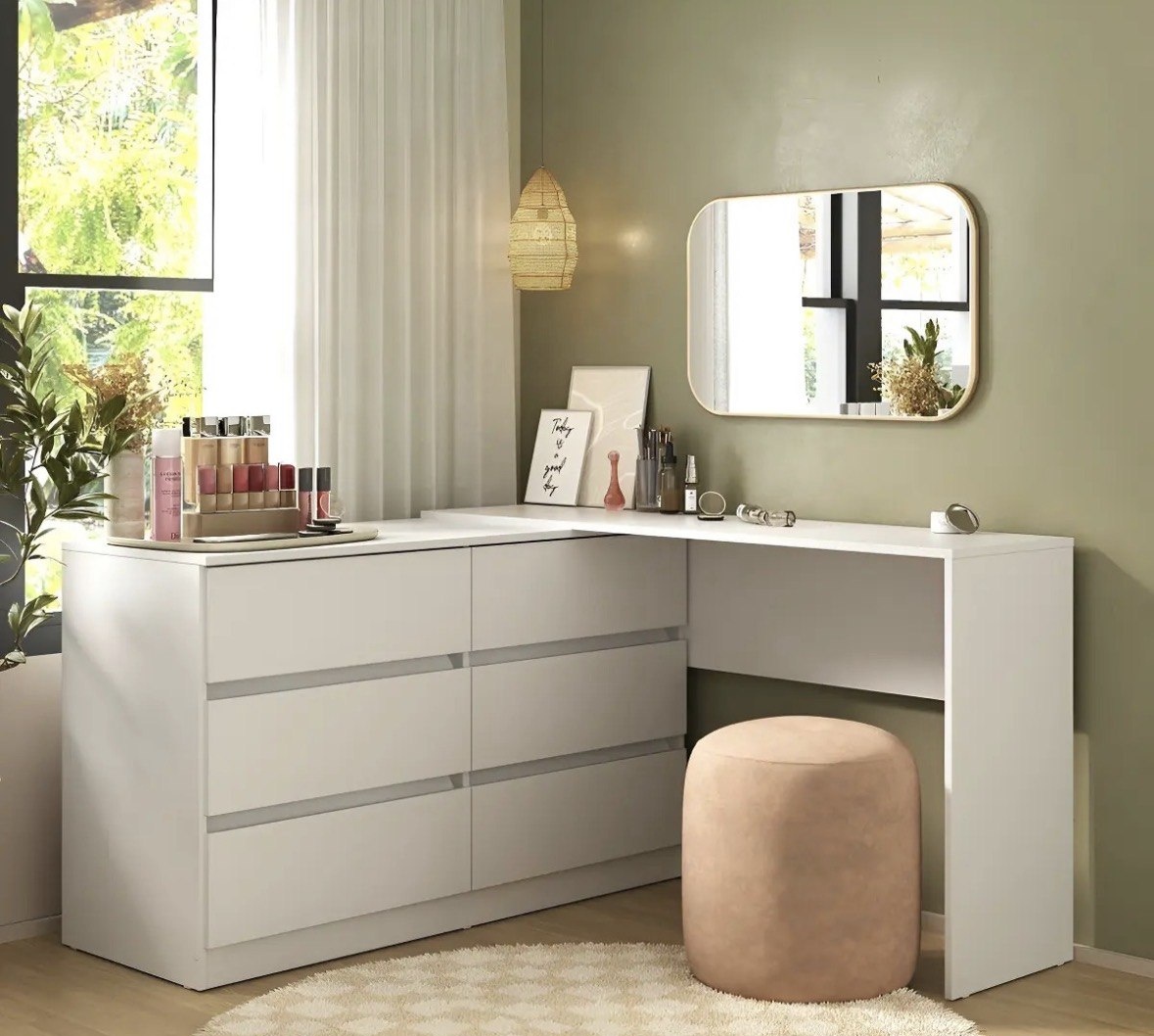 Penteadeira de Canto 120cm 6 Gavetas Flex Multimóveis MP4404 Branco