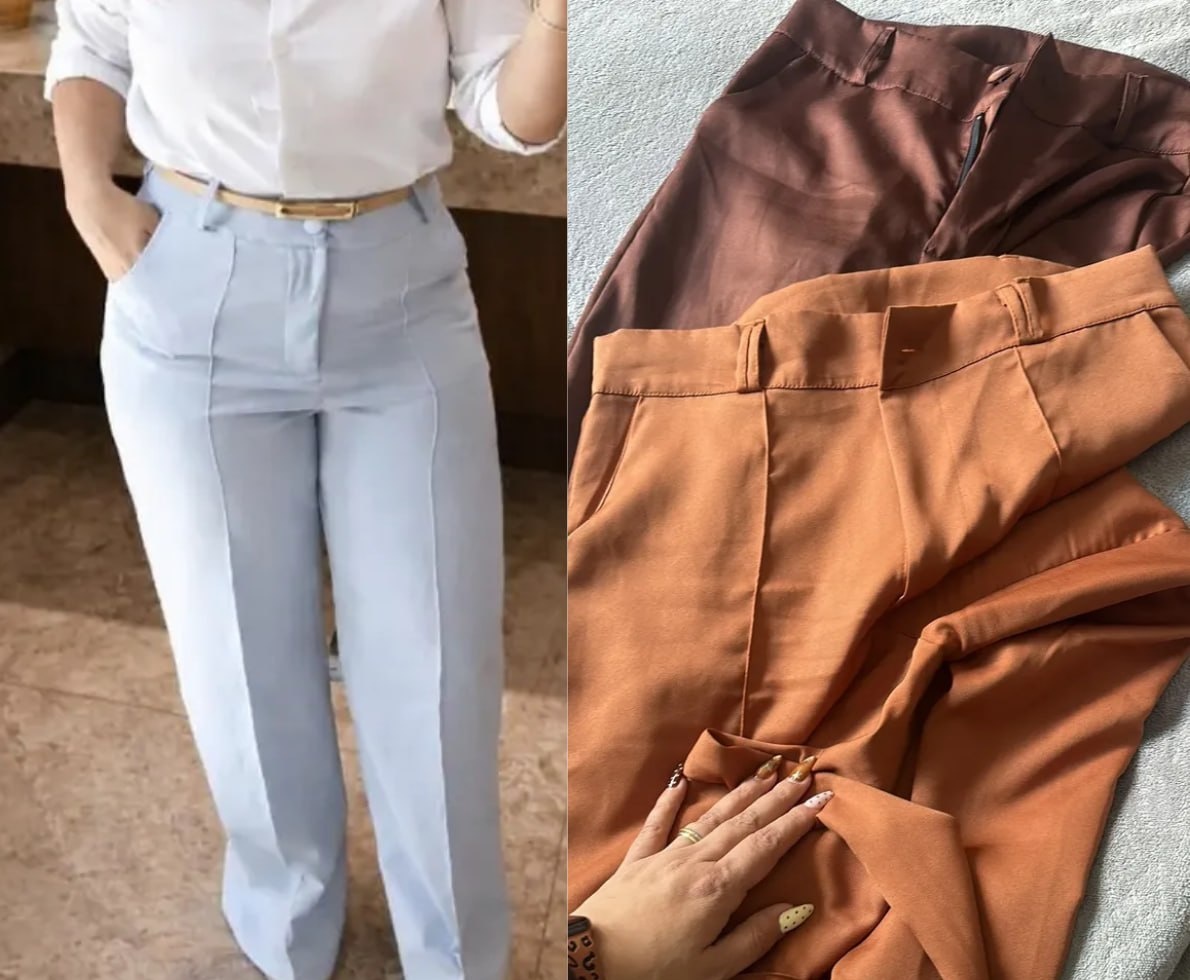 Calça Alfaiataria Pantalona Cós Alto várias cores