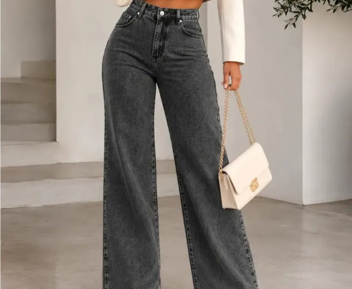 Calça Jeans Pantalona Wide Leg Cintura Alta