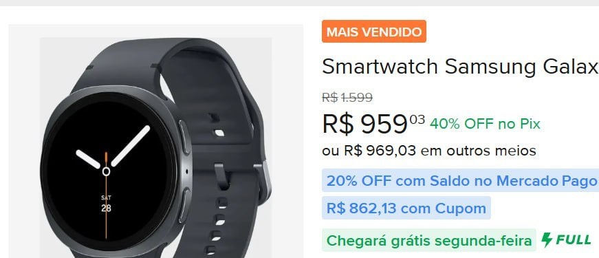 Smartwatch Samsung Galaxy Watch 8 40mm BT GPS Grafite Cinza-escuro