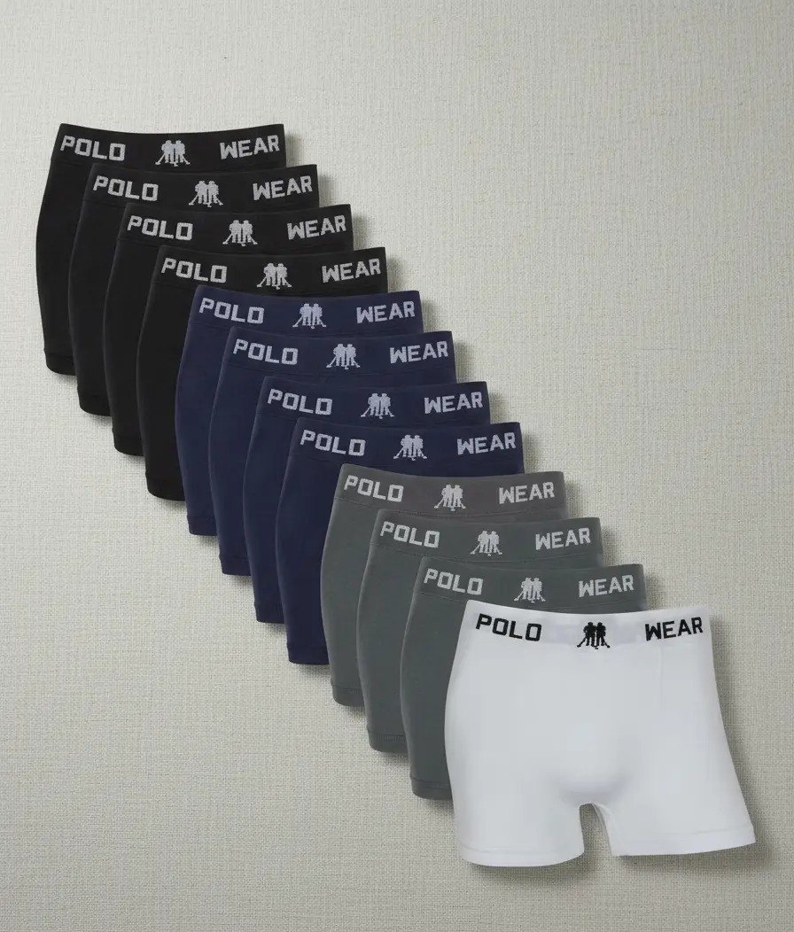Kit 12 Cuecas Boxer Polo Wear Masculino Microfibra Liso