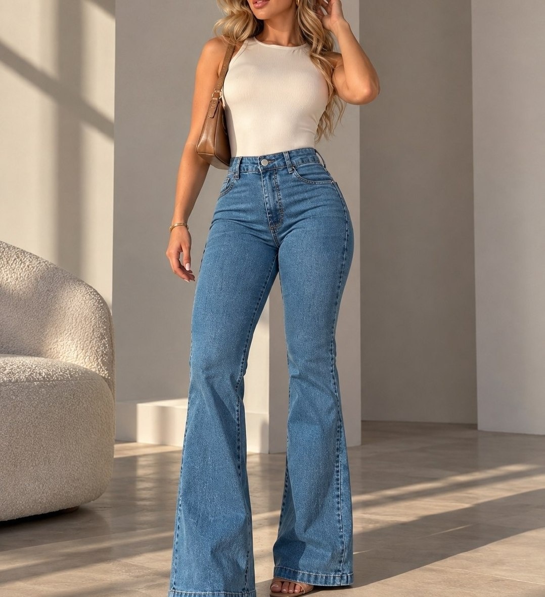Calça Jeans Feminina Country Flare com Elastano 2 cores