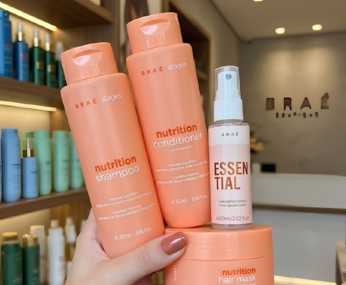 Kit Braé Stages Nutrition Shampoo e Condicionador 250ml  Máscara 200g Essential 60ml