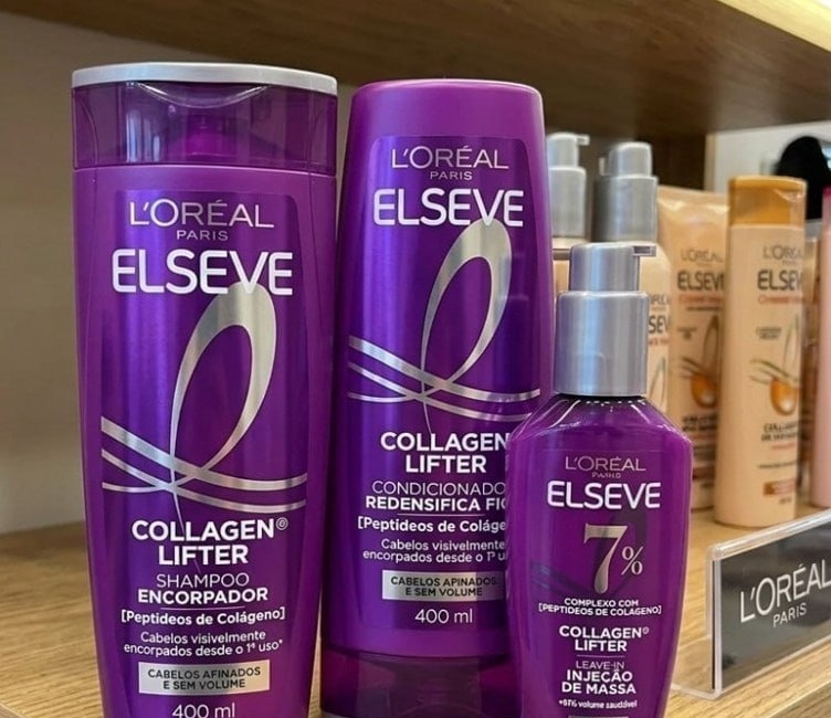 Kit 03 un. LOréal Paris Elseve Collagen Lifter Shampoo 400ml, Condicionador 400ml e Sérum Leave-in 100ml