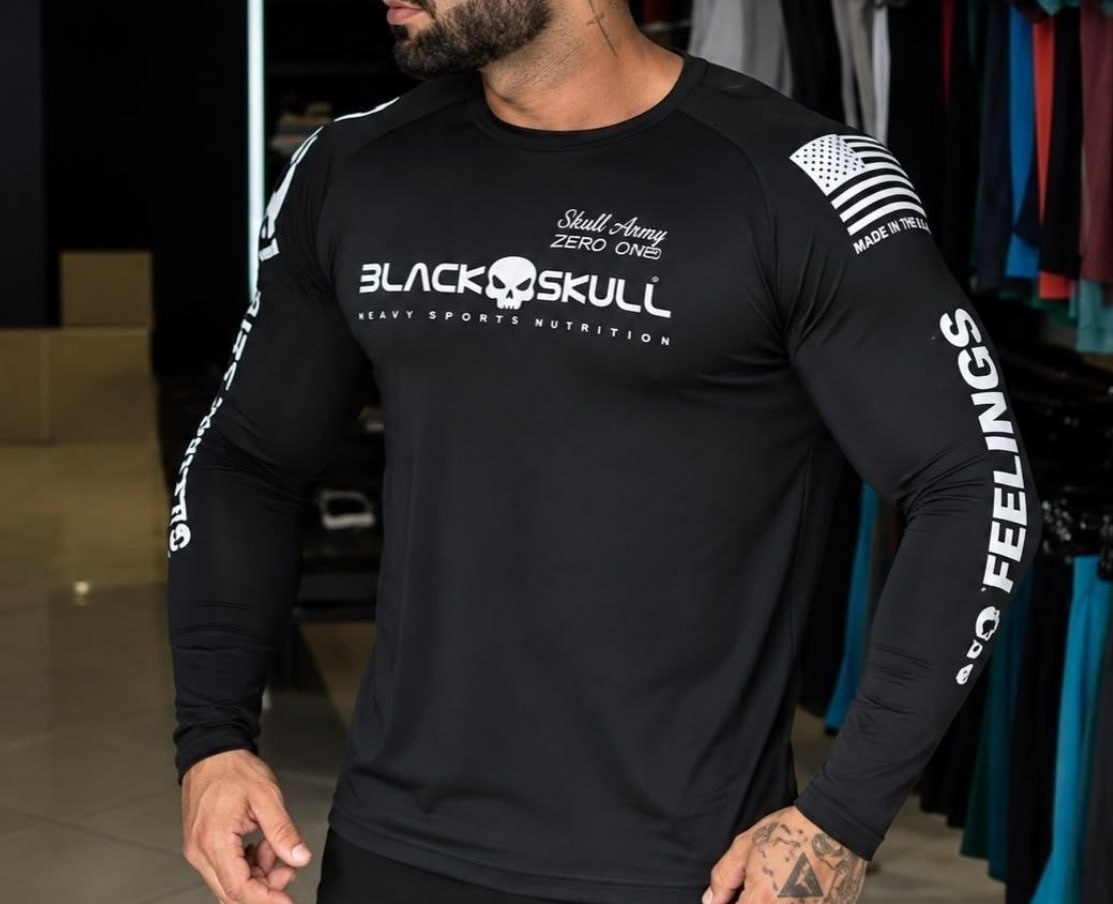 Camiseta Dry Fit Manga Longa Black Skull 2 Cores