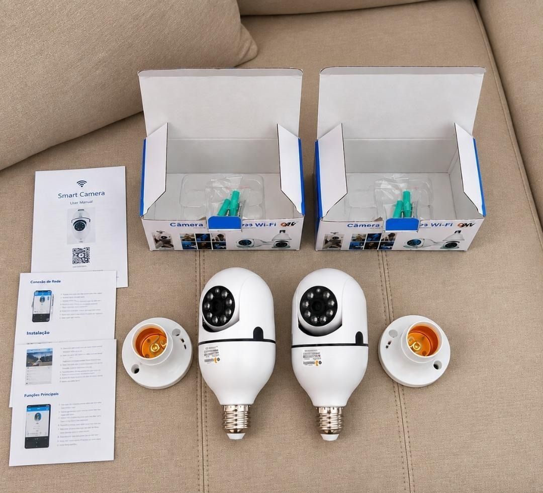Kit com 2 Câmeras Lâmpada IP Wi-Fi 360 Visão Colorida