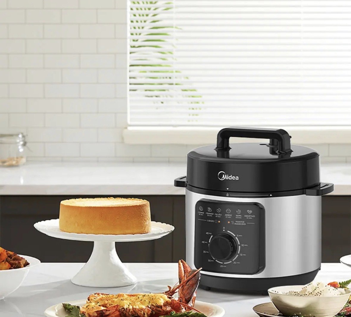 Panela Elétrica Mecânica Pressão 4l Preta E Inox Midea
