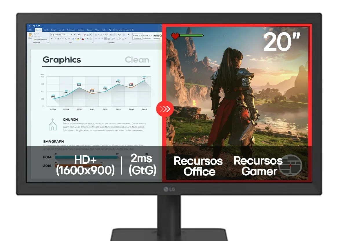 Monitor LG LED 20 - HD, 75Hz, 2ms, HDMIVGA