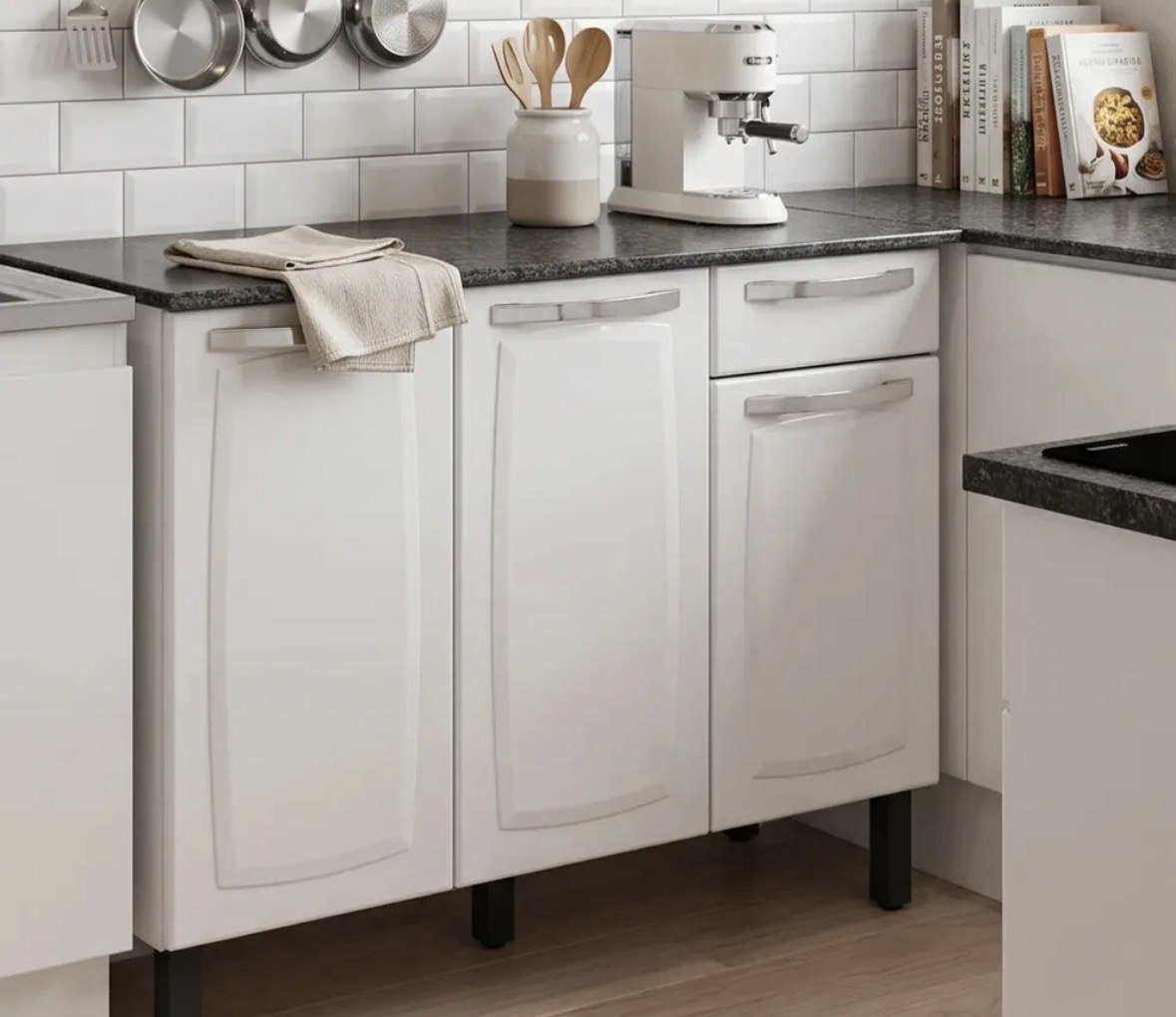 Balcão de Cozinha Itatiaia Aço 3 Portas 1 Gaveta Com Tampo de 105 CM Modelo Rose Branco Neve