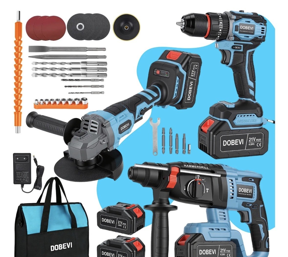 Kit 3 Em 1 Ferramentas Eletrica Furadeira Impacto 2 Bateria