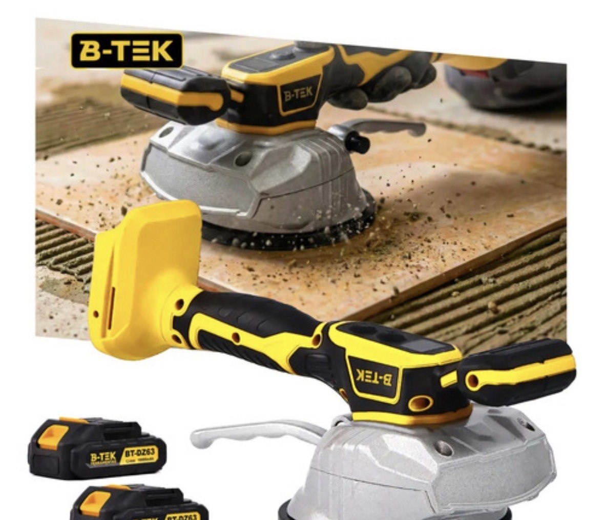 Máquina De Assentar Piso Porcelanato 21V B-TEK DZ-60 Profissional Vibratória Ventosa 130mm 2 Baterias Sem Fio Até 120kg 8 Velocidades Brushless Para Obra Pedreiro Cerâmica