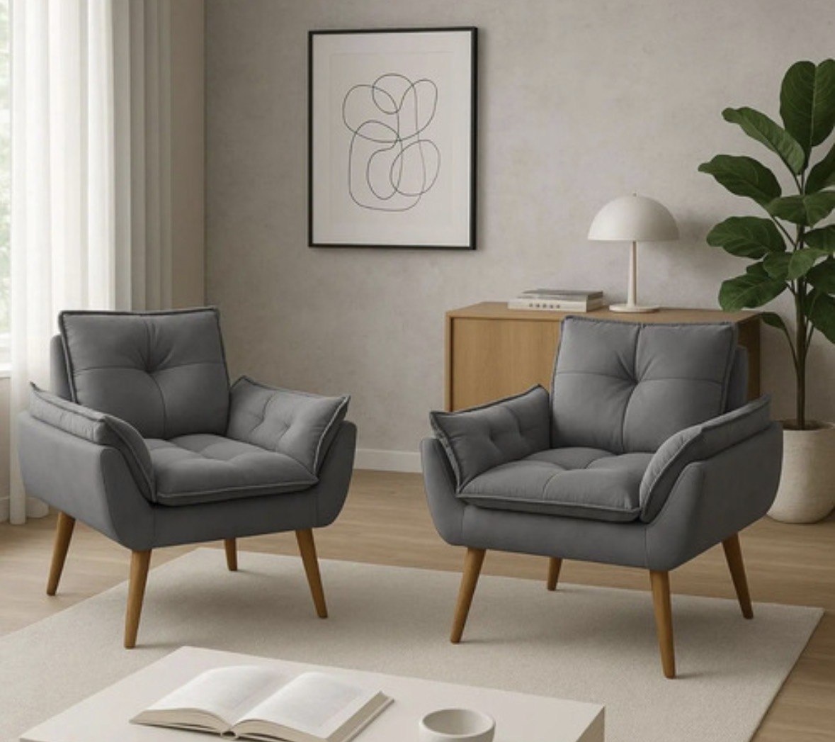 Kit 2 Poltrona Decorativa Opala Sala De Estar Recepção Suede