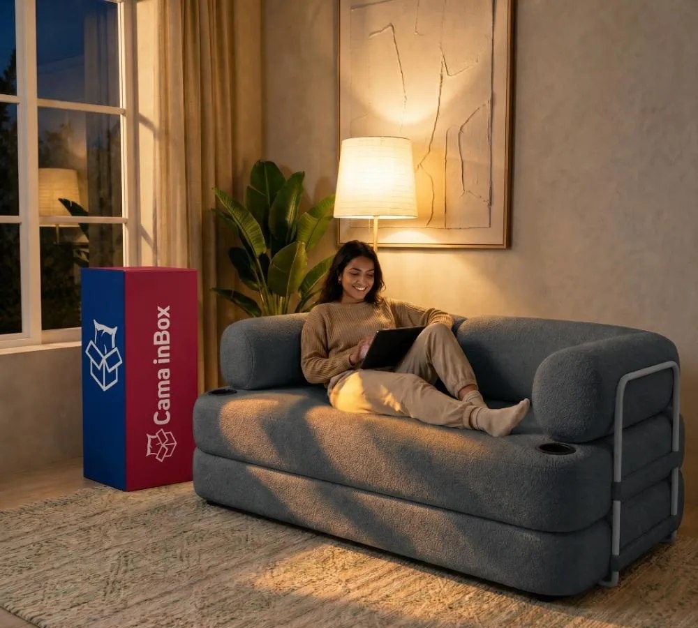 Sofá Cama Orbe. 1,90m Xpand Tech Tecido Boucle Cama Inbox