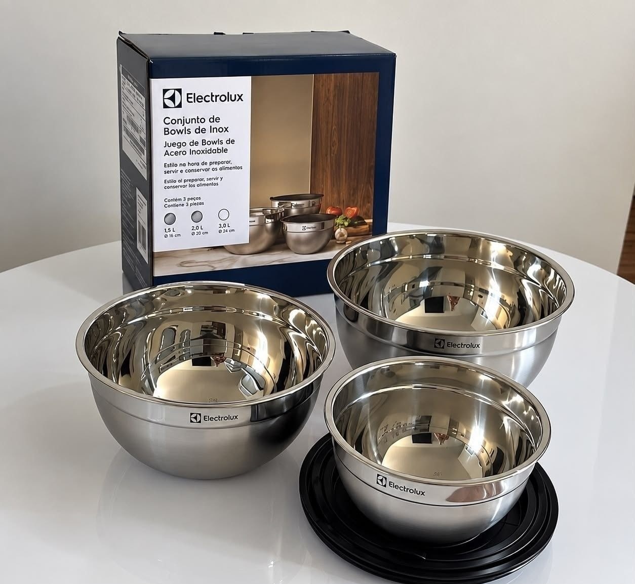 Conjunto com 3 Bowls Tigelas De Inox Com Tampa Electrolux