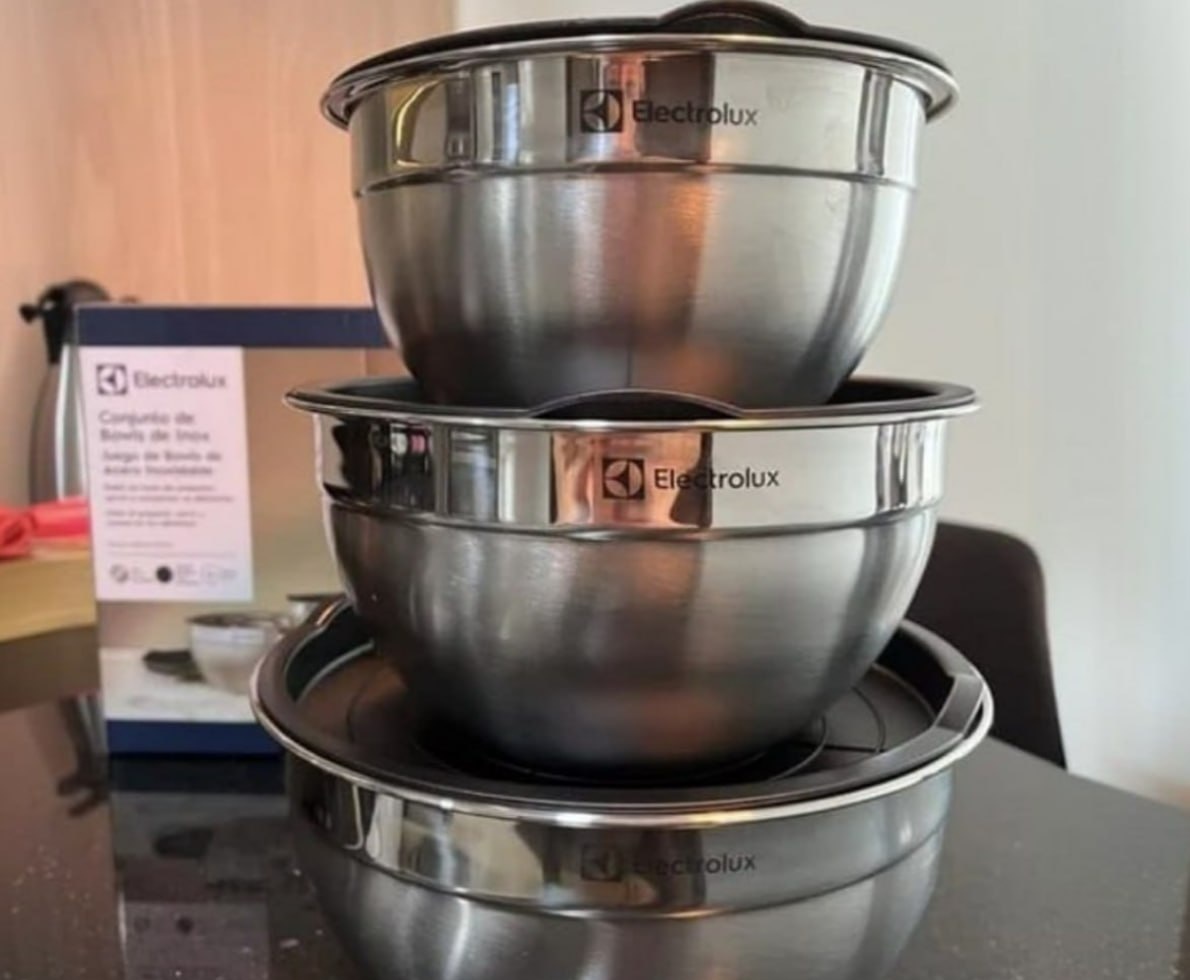 Conjunto com 3 Bowls Inox e Tampa Plástica Electrolux
