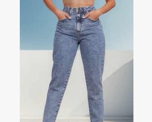 Calça Mom Jeans Feminina Cintura Alta Marmorizada